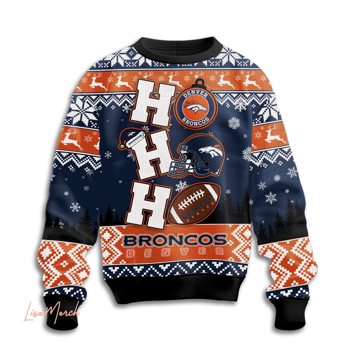 Denver Broncos Ugly Sweater - 2024 The Best Christmas Gift For Denver Broncos Fan - Ho Ho Ho Custom Name and Number