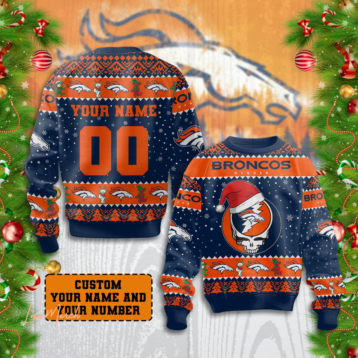 Denver Broncos Ugly Sweater - 2024 The Best Christmas Gift For Denver Broncos Fan - Heavy Metal Custom Name Version