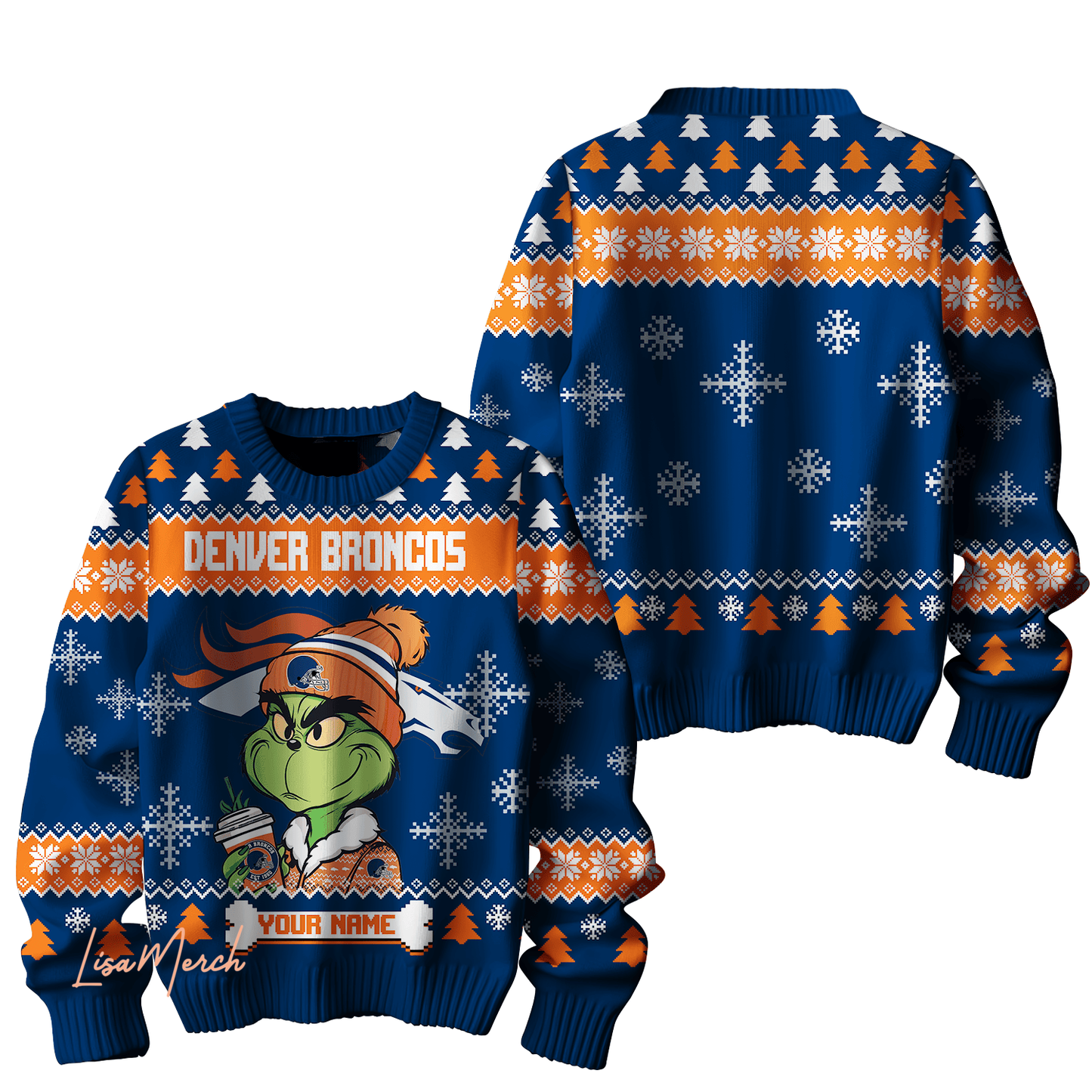 Denver Broncos Ugly Sweater - 2024 The Best Christmas Gift For Denver Broncos Fan - Grinch Custom Name Version