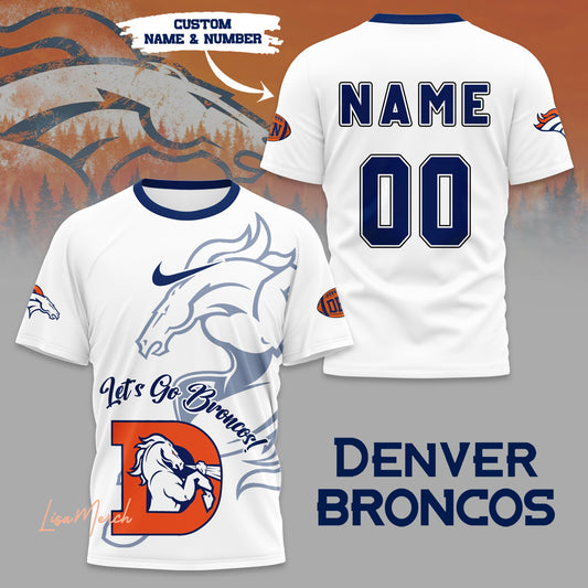 2024 Premium Denver Broncos 3D T Shirt - Denver Broncos Personalized Shirt - Custom Your Name & Number