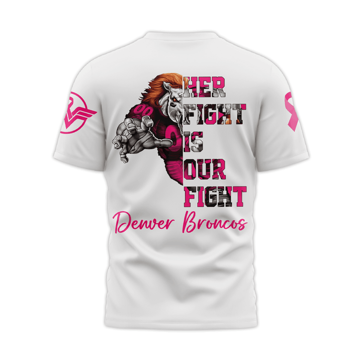 2024 Premium Denver Broncos 3D T Shirt - Tackle Cancer Version - Denver Broncos Fight Cancer White Shirt