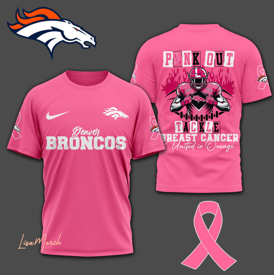 2024 Premium Denver Broncos 3D Pink Out T Shirt - Pink Denver Broncos Tackle Breast Cancer