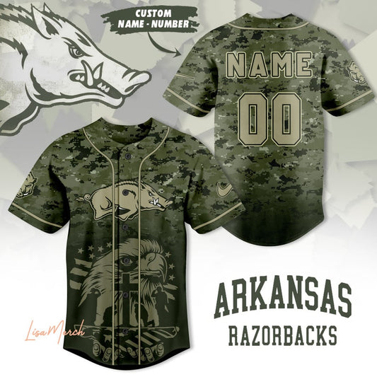 2024 Premium Arkansas Razorbacks Veteran Camo Jersey Shirt - Limited Edition Custom Name Jersey Jogger & Cap Combo