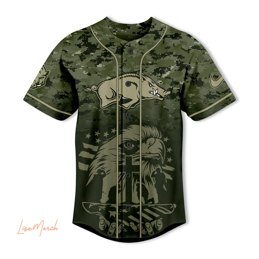 2024 Premium Arkansas Razorbacks Veteran Camo Jersey Shirt - Limited Edition Custom Name Jersey Jogger & Cap Combo