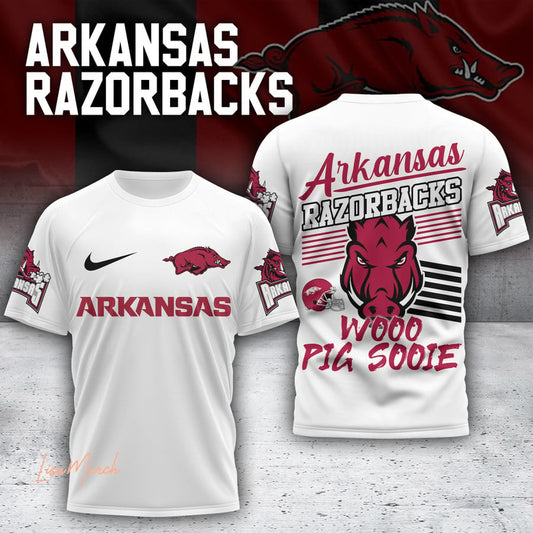 2024 Premium Arkansas Razorbacks 3D Shirt - Woo Pig Sooie Limited White T Shirt Jogger & Cap Combo