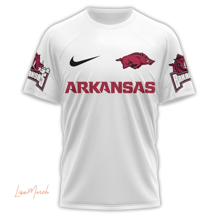 2024 Premium Arkansas Razorbacks 3D Shirt - Woo Pig Sooie Limited White T Shirt Jogger & Cap Combo