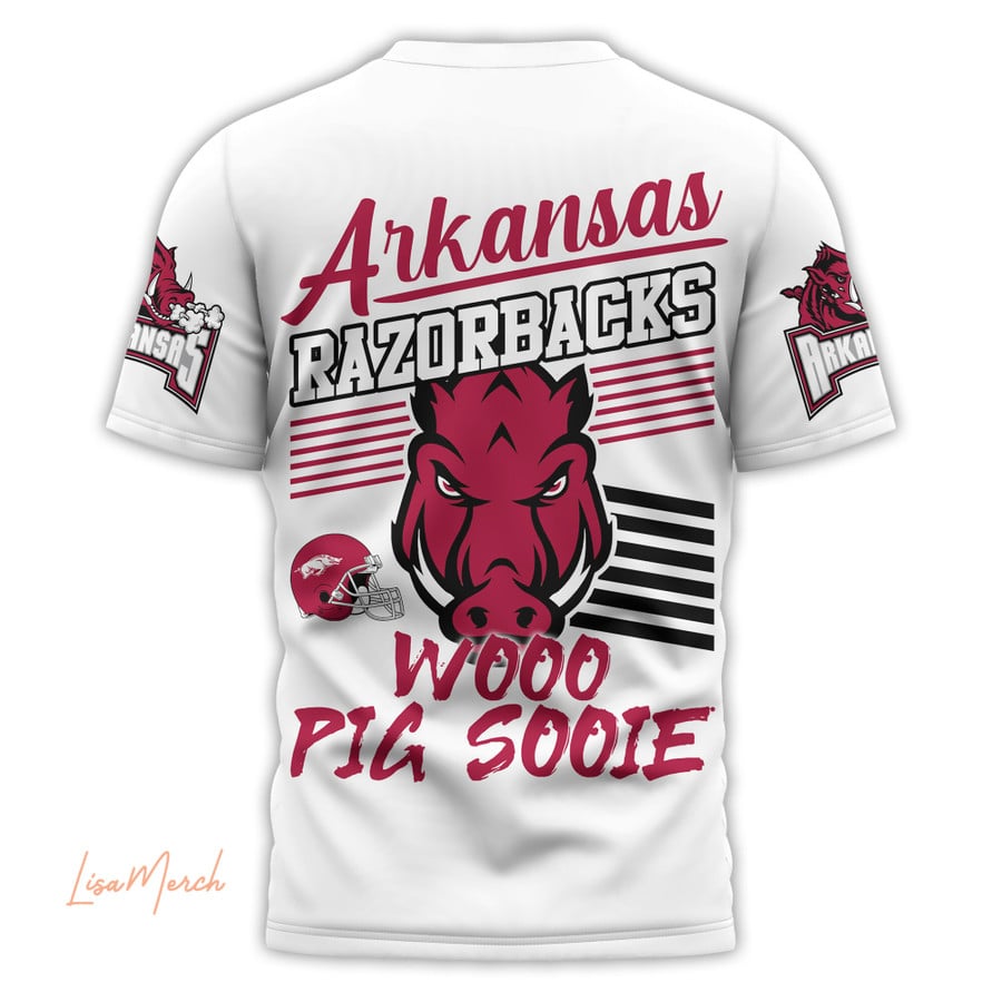 2024 Premium Arkansas Razorbacks 3D Shirt - Woo Pig Sooie Limited White T Shirt Jogger & Cap Combo