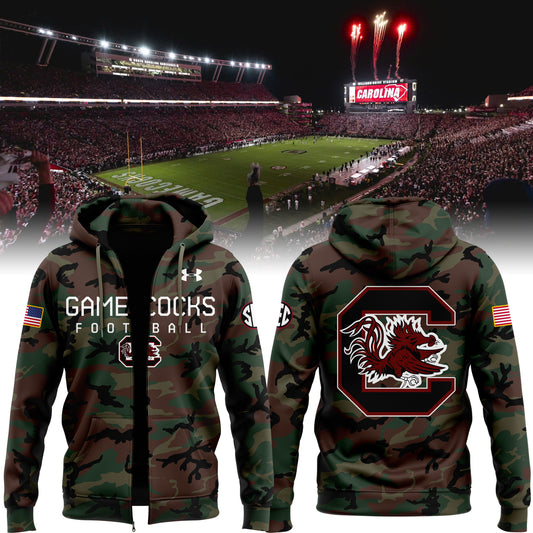 Limited Edition 2024 Military Appreciation Gamecocks Football football Zip Hoodie