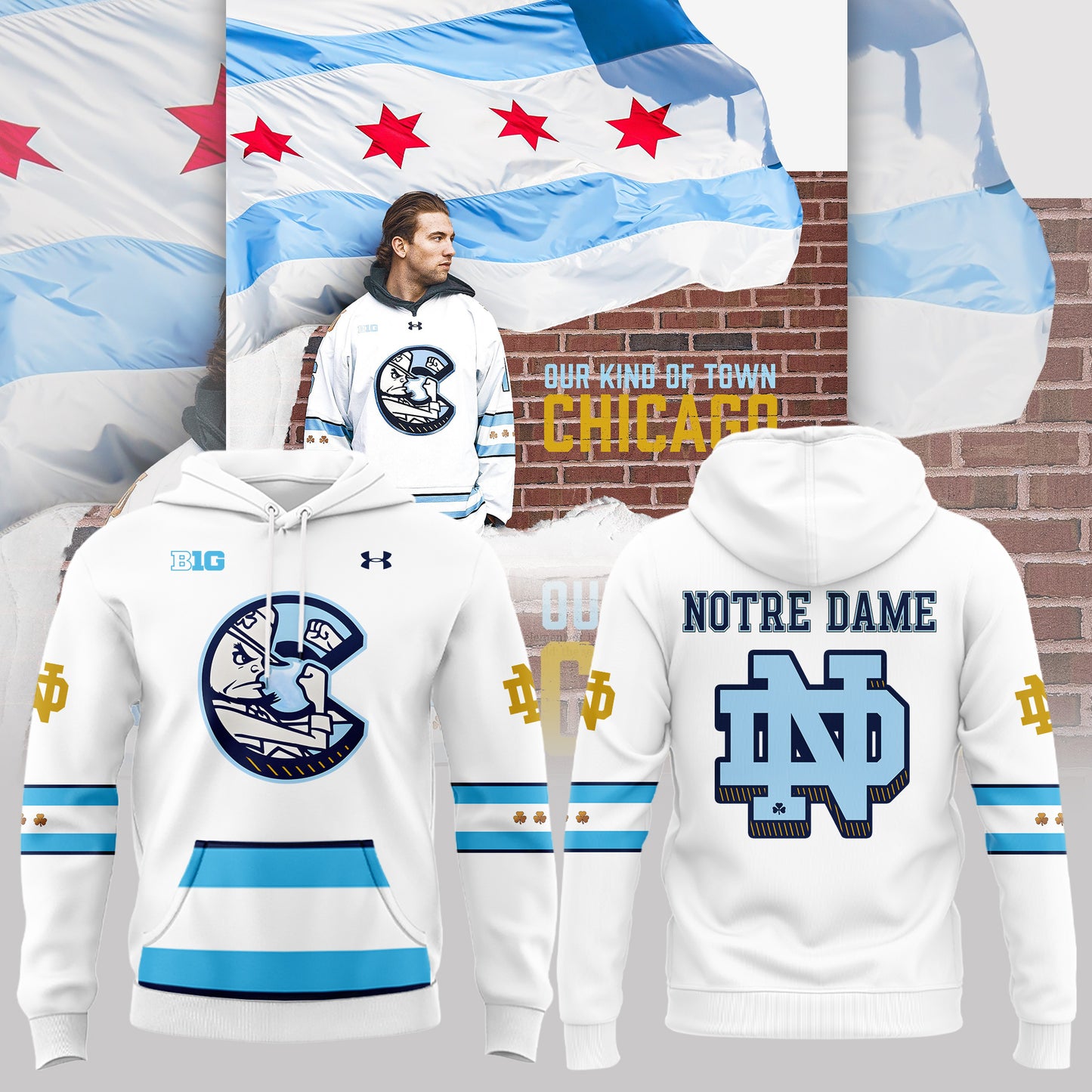 Premium Notre Dame Football Merch - Special Chicago Cubs x Notre Dame Hockey Hoodie