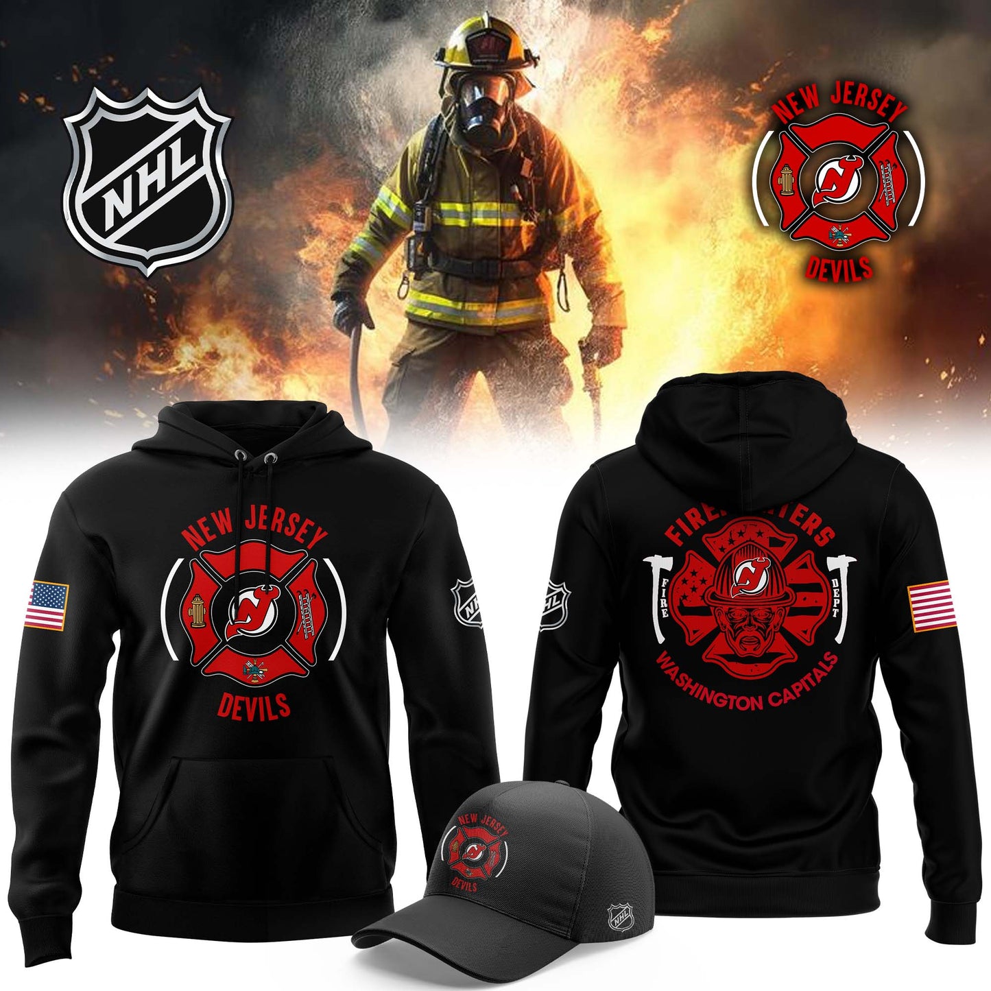 Premium Merch For Loyalists - New Jersey Devils x 2024 Firefighter Appreciation Night Premium Limited Hoodie