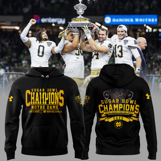 Limited Edition Notre Dame Football Champions Sugar Bowl Hoodie Black 2025