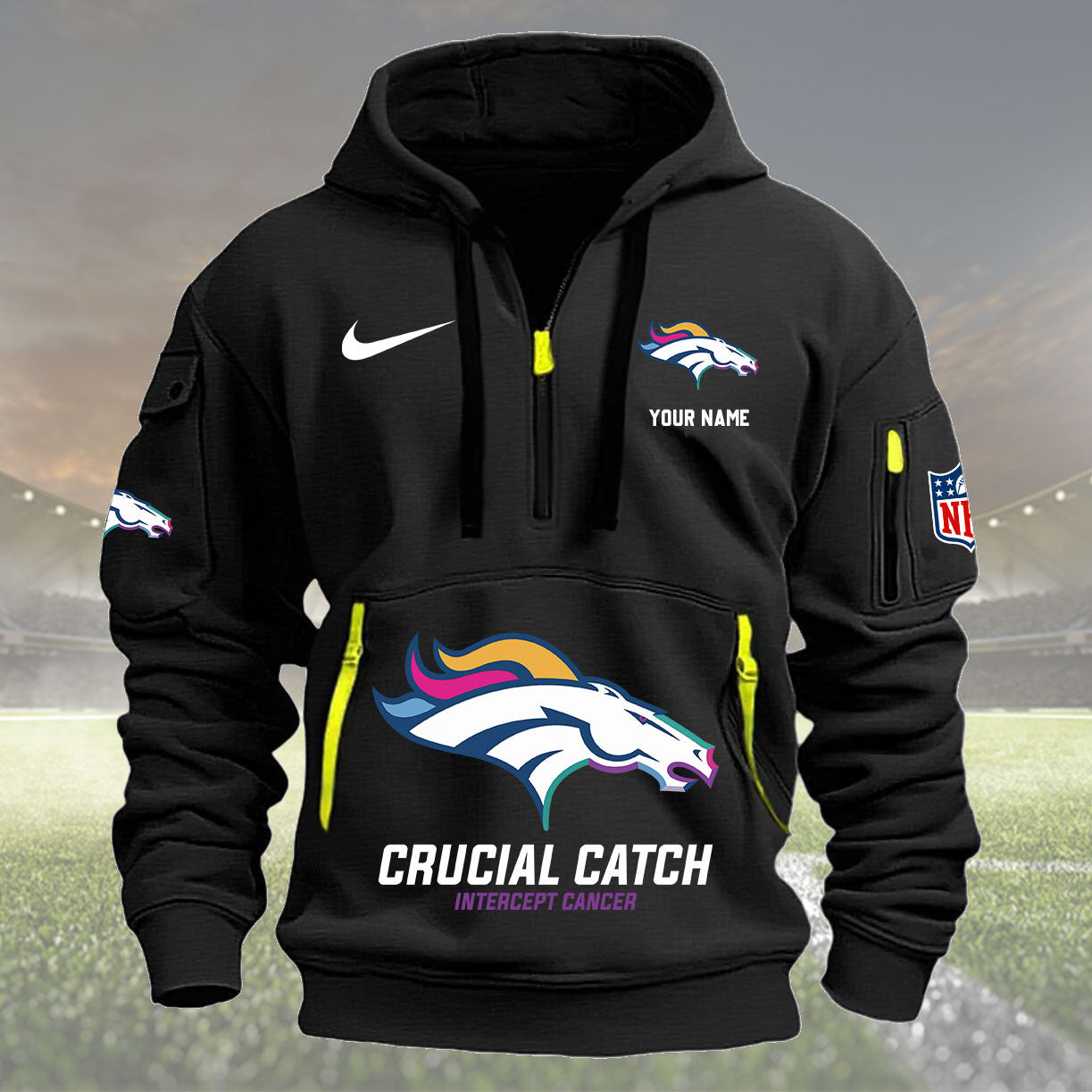 Denver Broncos 2024  Crucial Catch Heavy Hoodie Custom Name