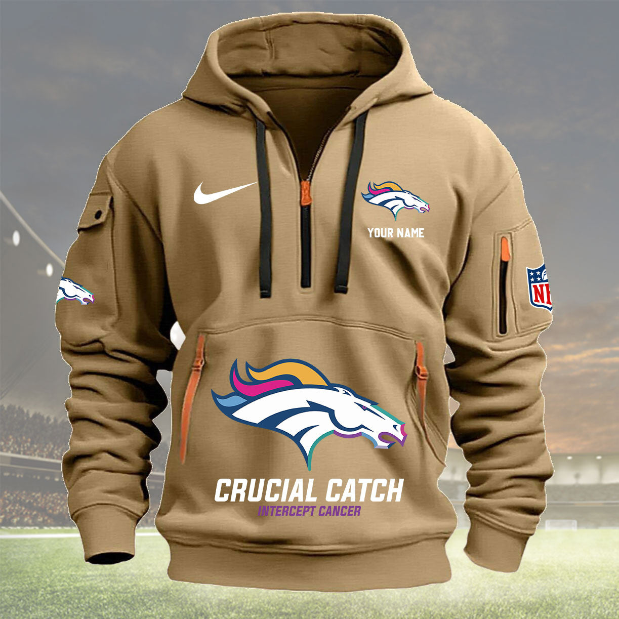 Denver Broncos 2024  Crucial Catch Heavy Hoodie Custom Name