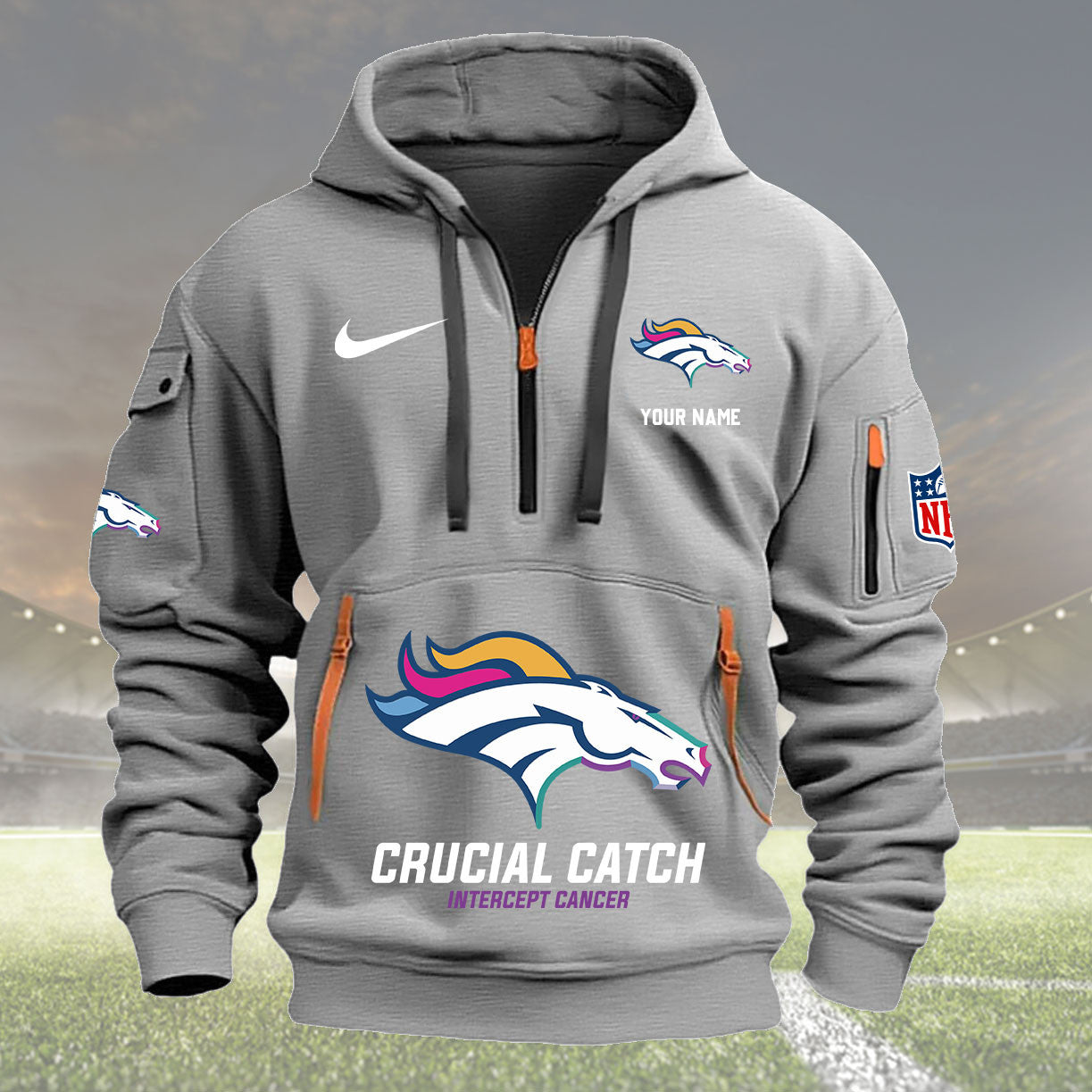 Denver Broncos 2024  Crucial Catch Heavy Hoodie Custom Name