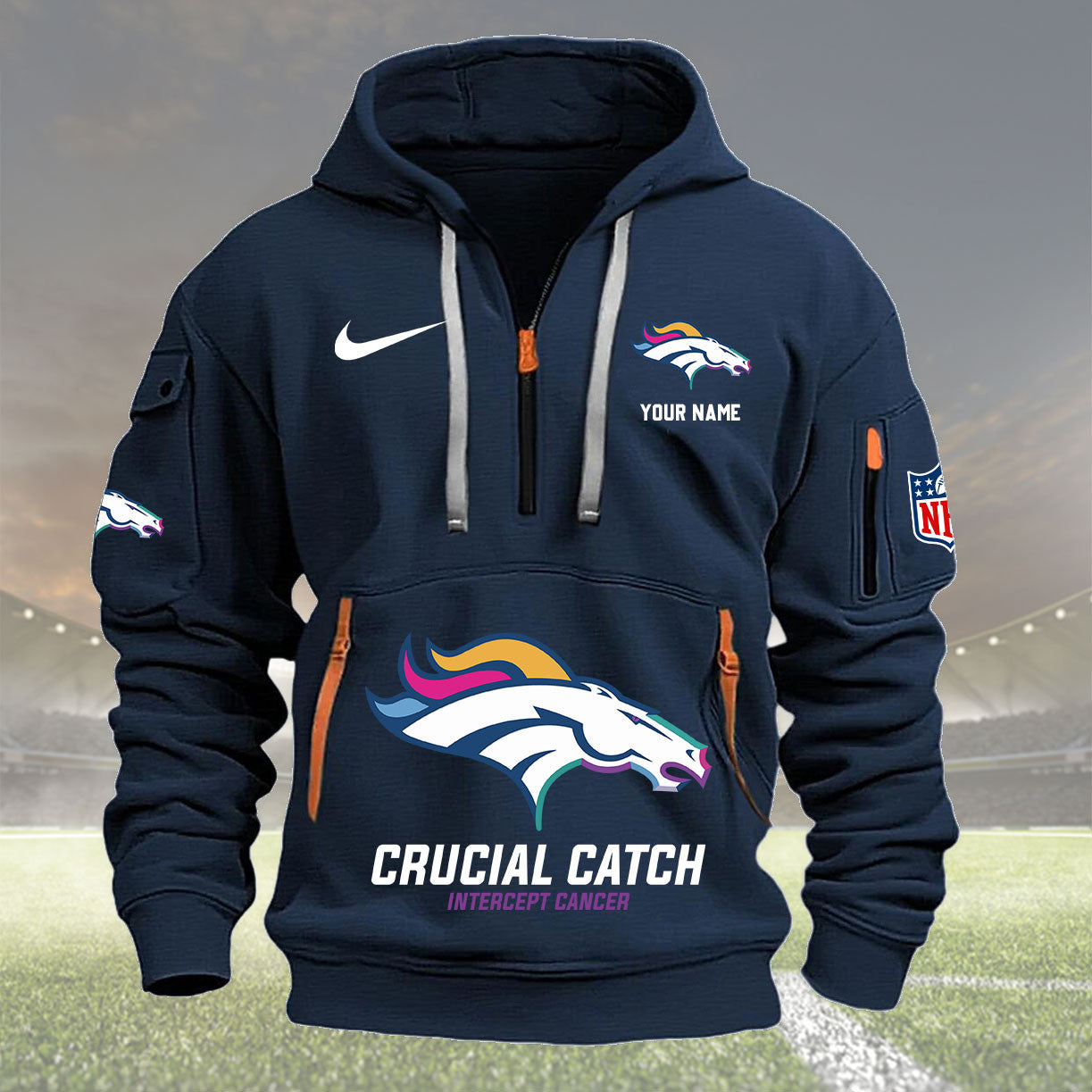 Denver Broncos 2024  Crucial Catch Heavy Hoodie Custom Name