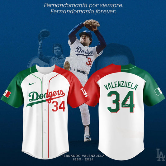 Los Angeles Dodgers Fernando Valenzuela FOREVER 34 Special Jersey - Fernando Valenzuela Jersey Mexico Version - Unique Christmas Gift For Real Fan FV05