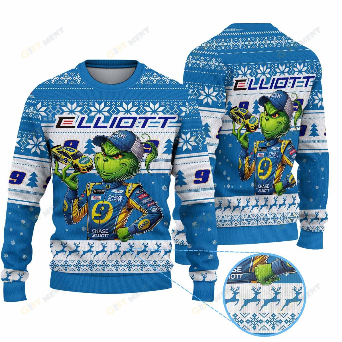 Premium Ugly Chritsmas Sweater For Fan Premium Chase Elliott Grinch Ugly Sweater  - 2024 Unique Ugly Xmas Jumper