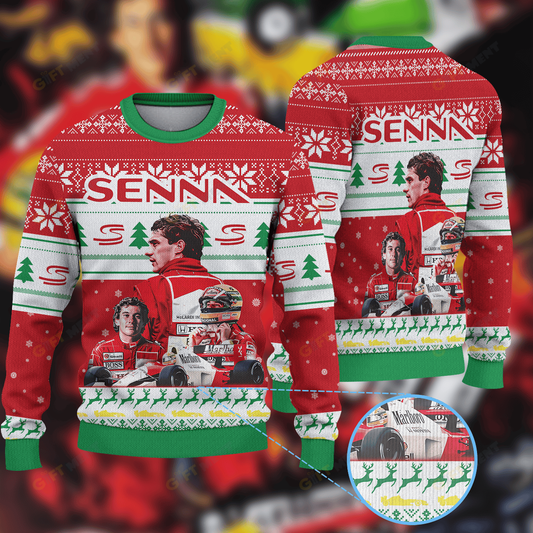 Premium Ugly Chritsmas Sweater For Fan Ayrton Senna McLaren Team F1 Ugly Sweater  - 2024 Unique Ugly Xmas Jumper