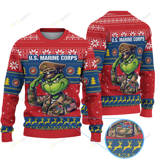 Premium Ugly Chritsmas Sweater For Fan United States Marine Corps x GrinchUgly Sweater  - 2024 Unique Ugly Xmas Jumper