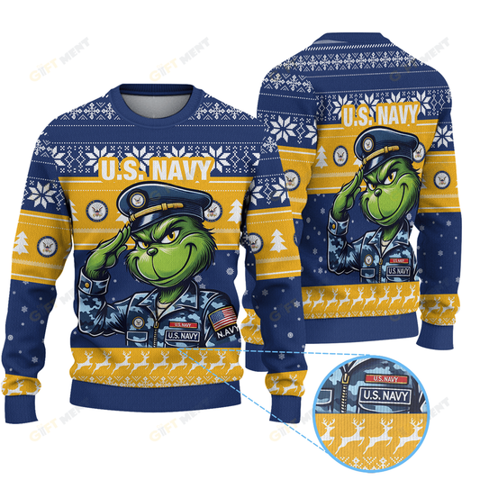 Premium Ugly Chritsmas Sweater For Fan United States Navy x GrinchUgly Sweater  - 2024 Unique Ugly Xmas Jumper