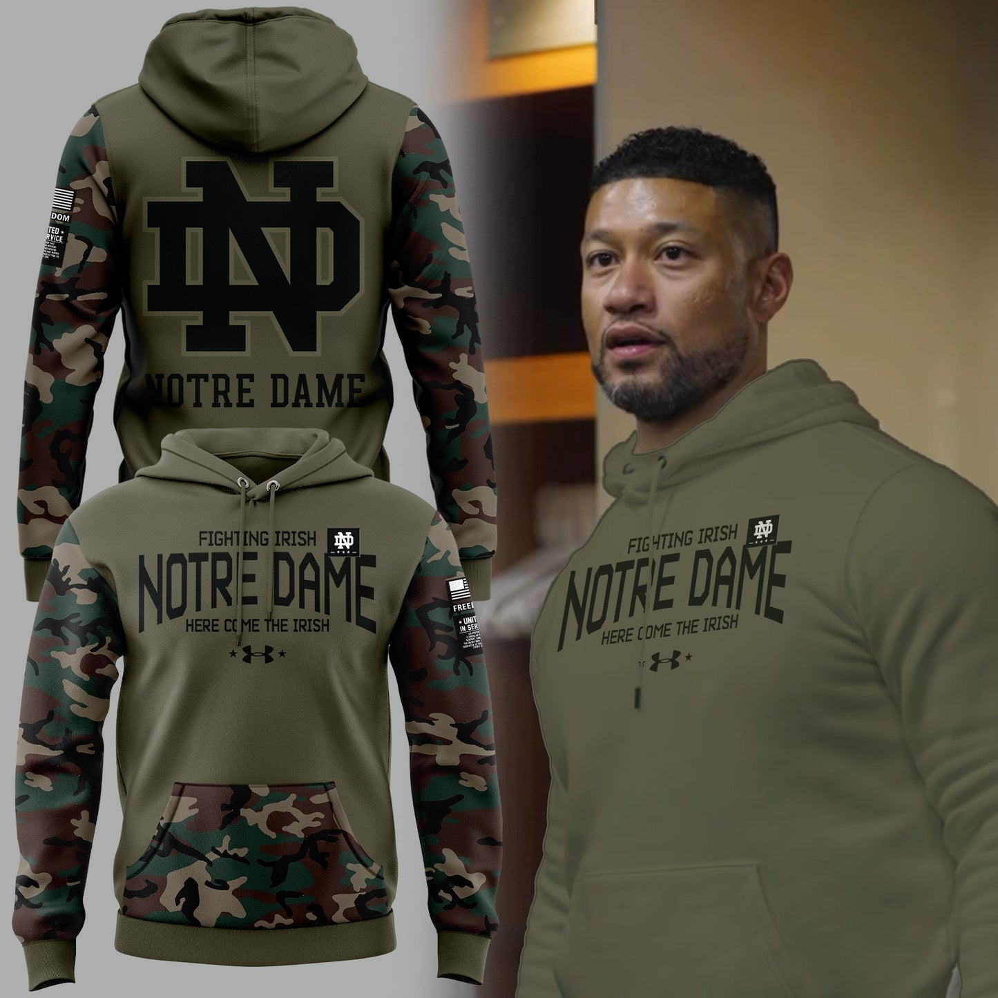 Premium Notre Dame Football Merch - Limited Edition Men’s Notre Dame Football Thyme Freedom Fleece Hoodie 2025 - Be Bold, Be Gold: Notre Dame Fan Wear!