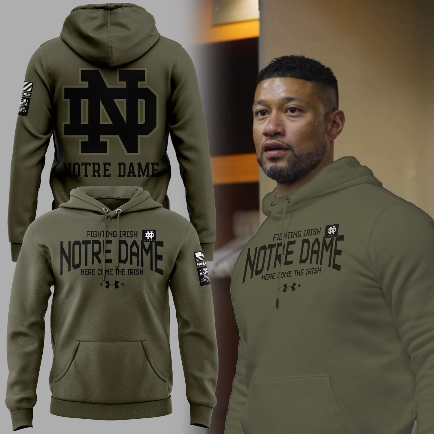 Premium Notre Dame Football Merch - Limited Edition Men’s Notre Dame Football Thyme Freedom Fleece Hoodie 2025 - Be Bold, Be Gold: Notre Dame Fan Wear!