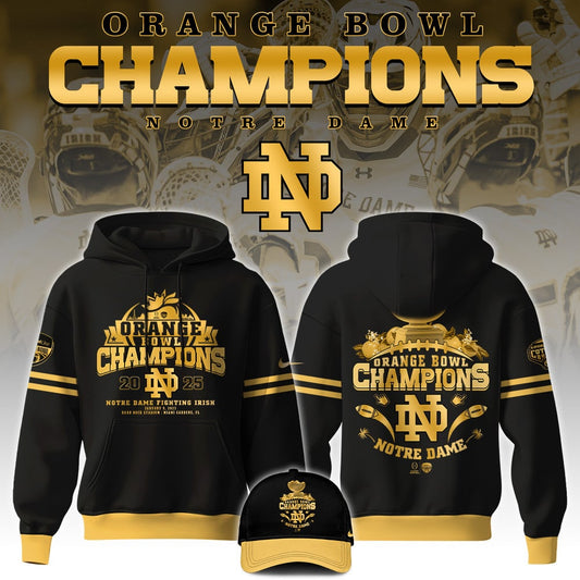 Notre Dame Fighting Irish NCAA Orange Bowl Champions Limited Edition Hoodie 2025 Golden-Black