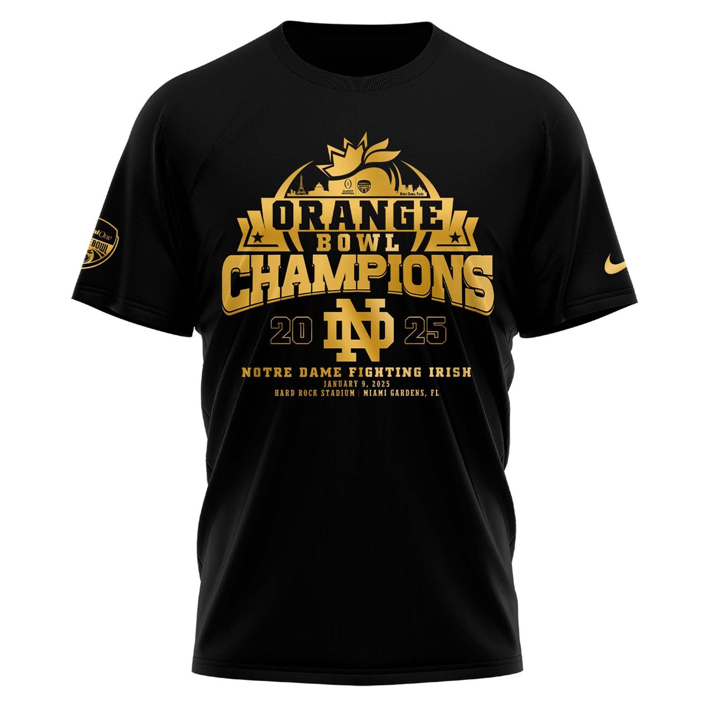 Notre Dame Fighting Irish NCAA Orange Bowl Champions Limited Edition T-Shirt 2025 Golden-Black