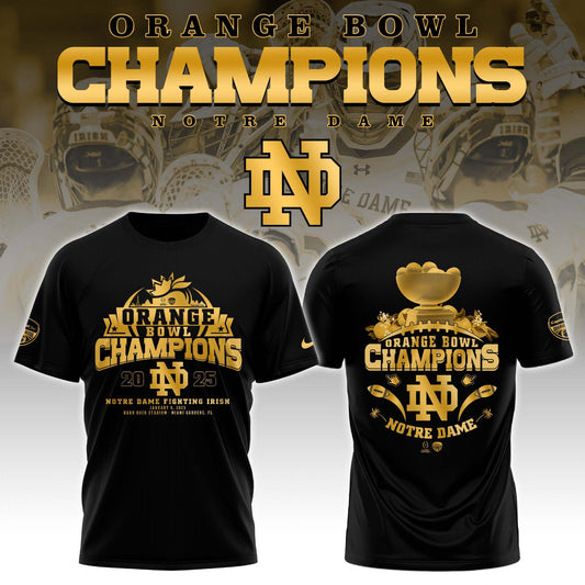 Notre Dame Fighting Irish NCAA Orange Bowl Champions Limited Edition T-Shirt 2025 Golden-Black