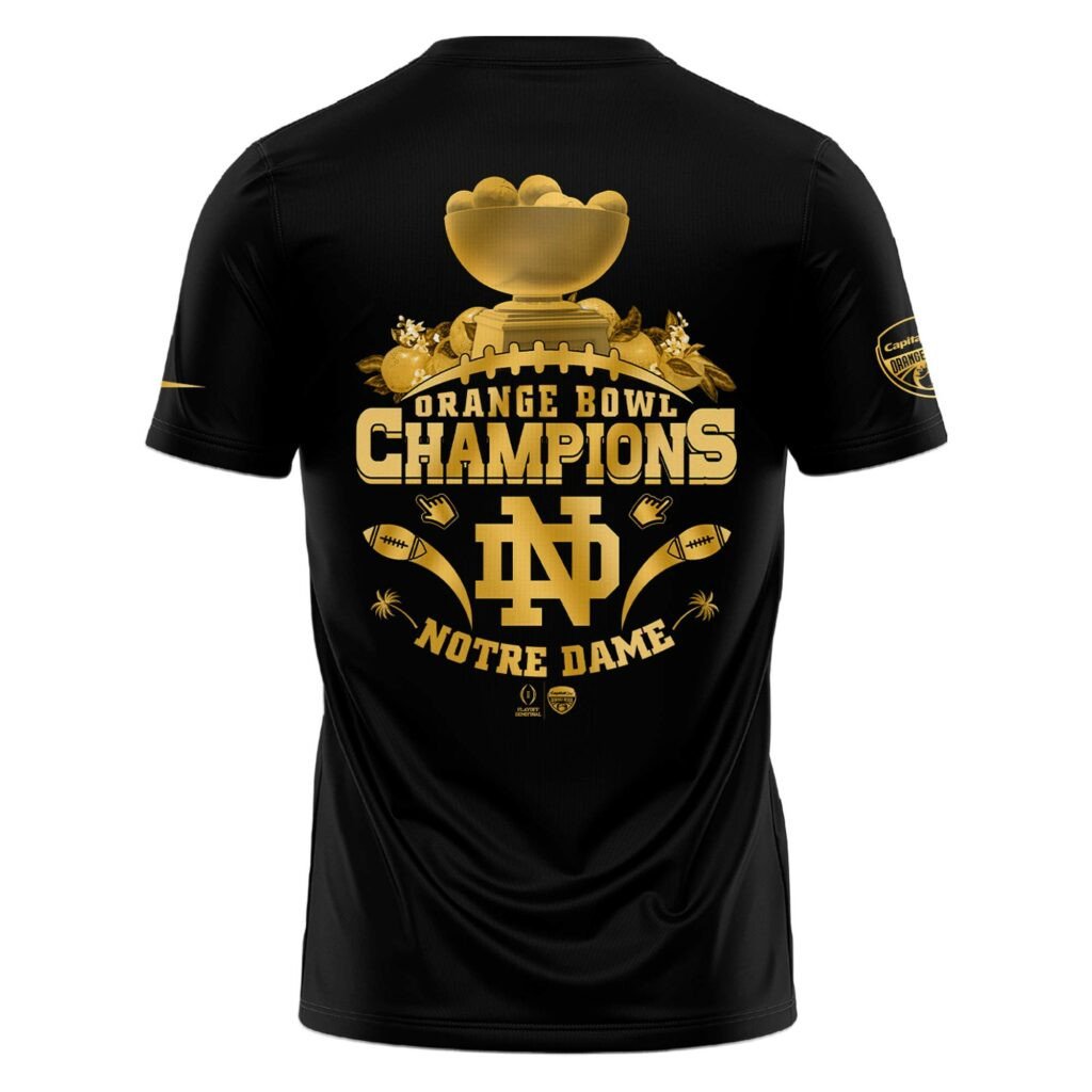 Notre Dame Fighting Irish NCAA Orange Bowl Champions Limited Edition T-Shirt 2025 Golden-Black