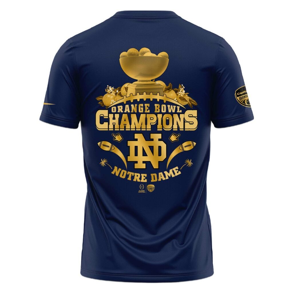 Notre Dame Fighting Irish NCAA Orange Bowl Champions Limited Edition T-Shirt 2025 Golden-Navy