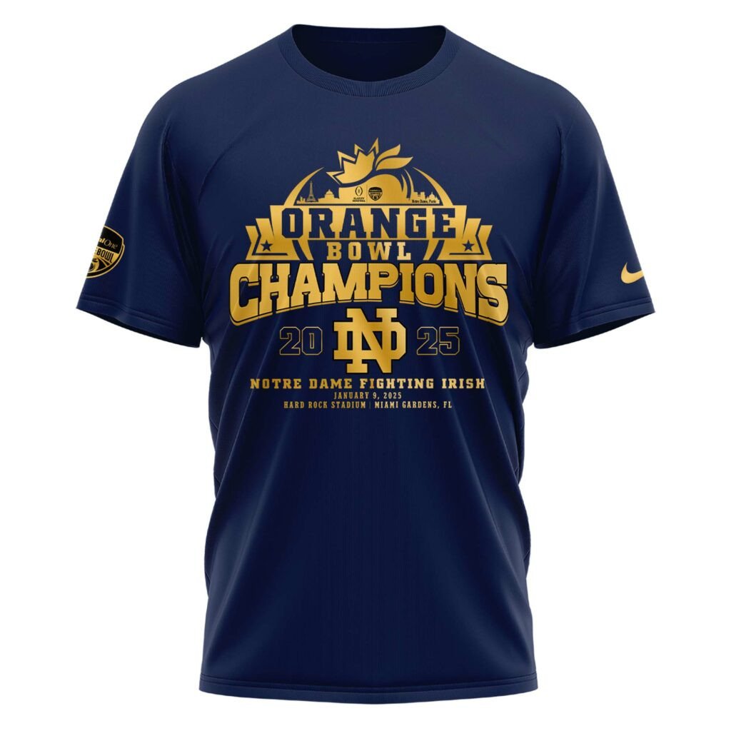 Notre Dame Fighting Irish NCAA Orange Bowl Champions Limited Edition T-Shirt 2025 Golden-Navy