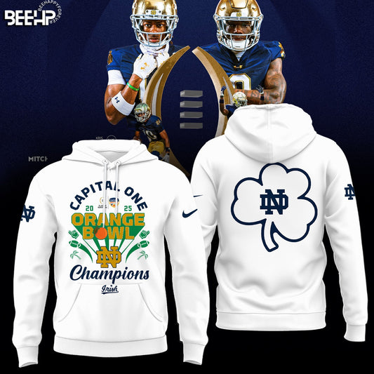 Notre Dame Fighting Irish 2025 Orange Bowl Champions White Hoodie For Irish Nation