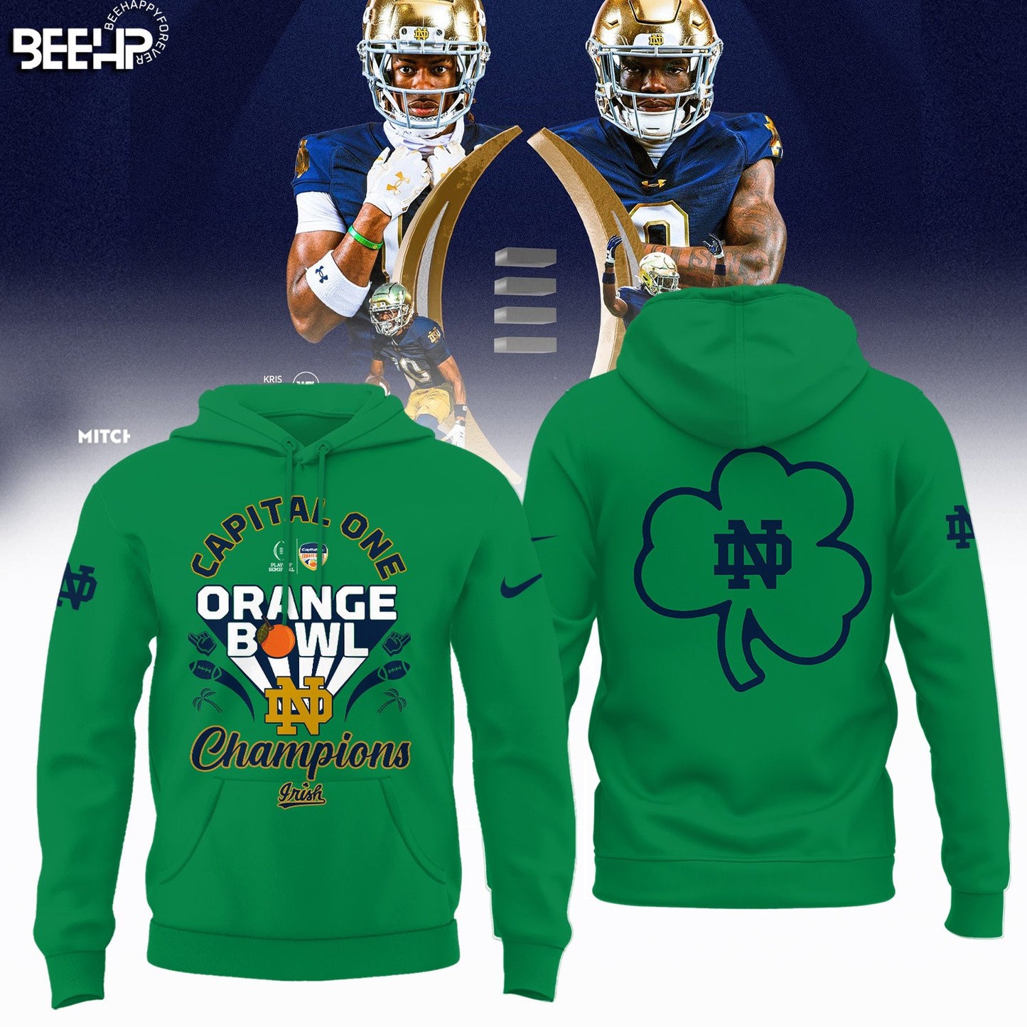 Notre Dame Fighting Irish 2025 Orange Bowl Champions Green Hoodie For Irish Nation