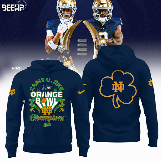 Notre Dame Fighting Irish 2025 Orange Bowl Champions Navy Hoodie For Irish Nation