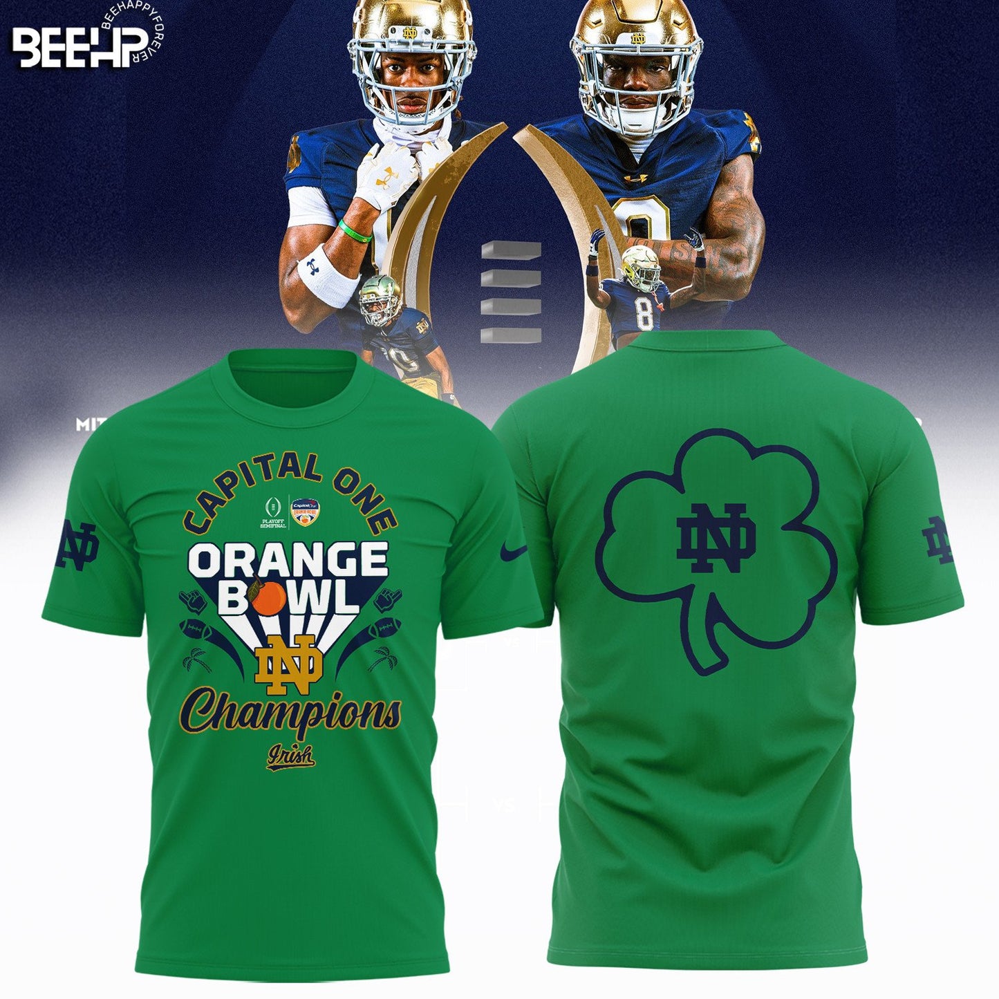 Notre Dame Fighting Irish 2025 Orange Bowl Champions Green T-Shirt For Irish Nation