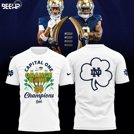 Notre Dame Fighting Irish 2025 Orange Bowl Champions White T-Shirt For Irish Nation