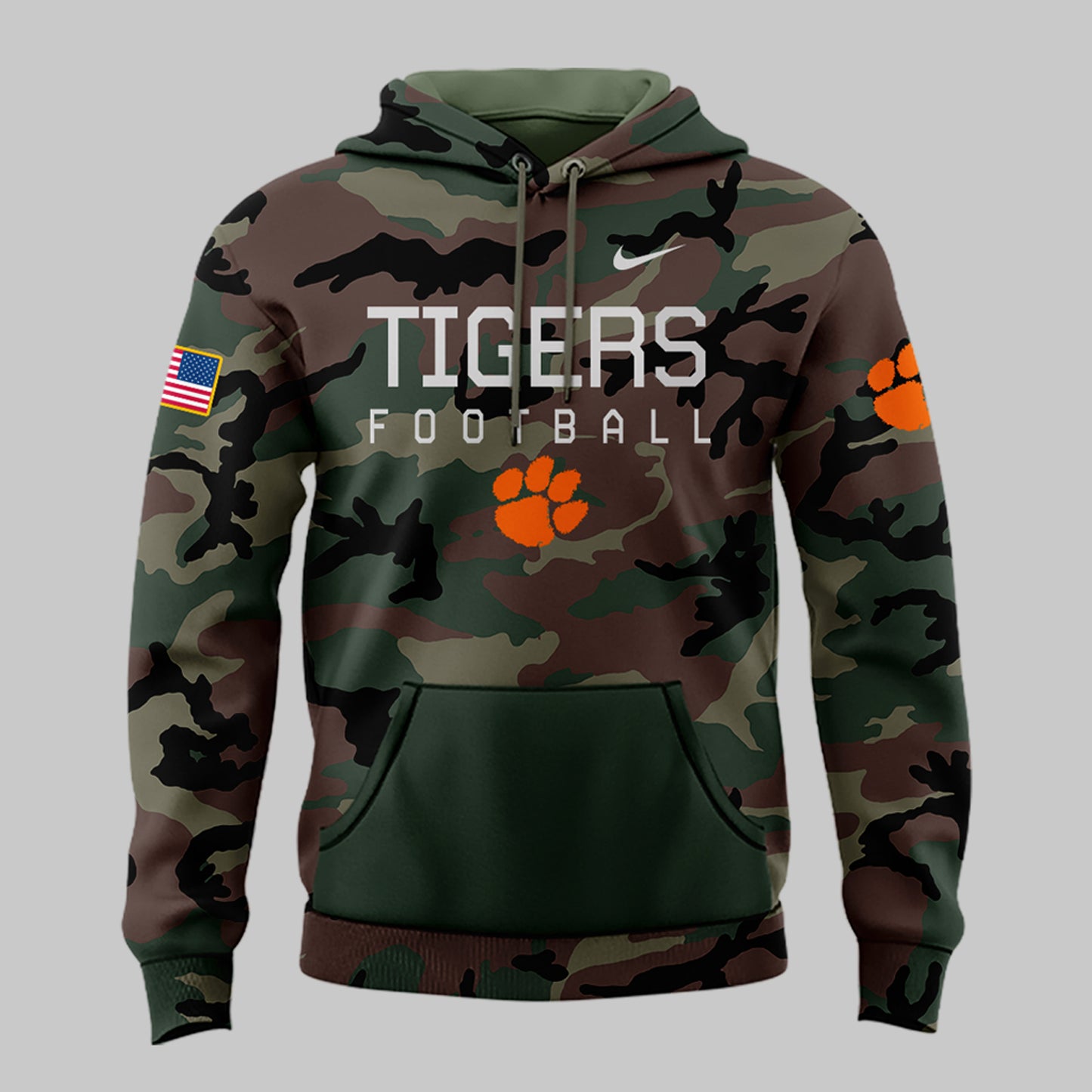 Premium Clemson Tigers Gear - Clemson Football Clemson Tigers Camo 2024 Salute to Service Club Fleece Pullover Hoodie CT05