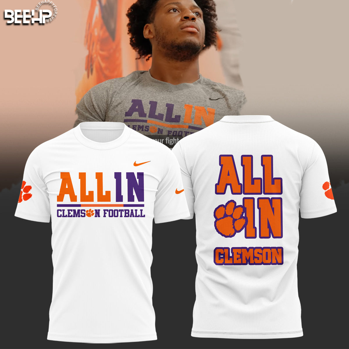 Premium Clemson Tigers Gear - Clemson Football "All In" White Shirt Unique Gift For Clemson Tigers Fan CT04