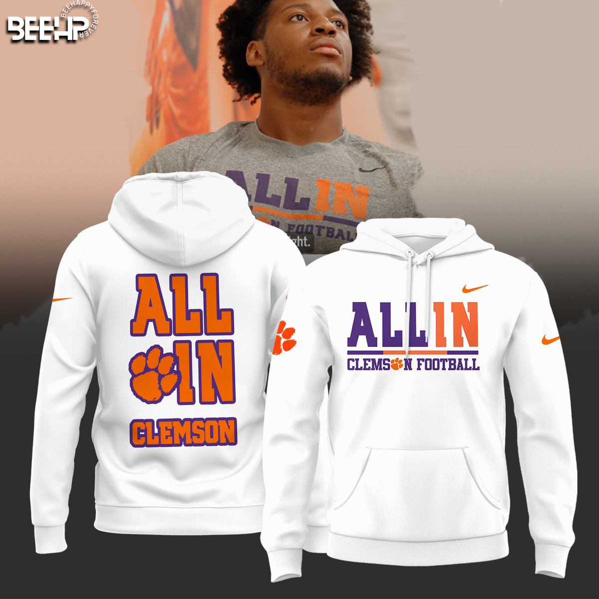 Premium Clemson Tigers Gear - Clemson Football "All In" White Shirt Unique Gift For Clemson Tigers Fan CT04