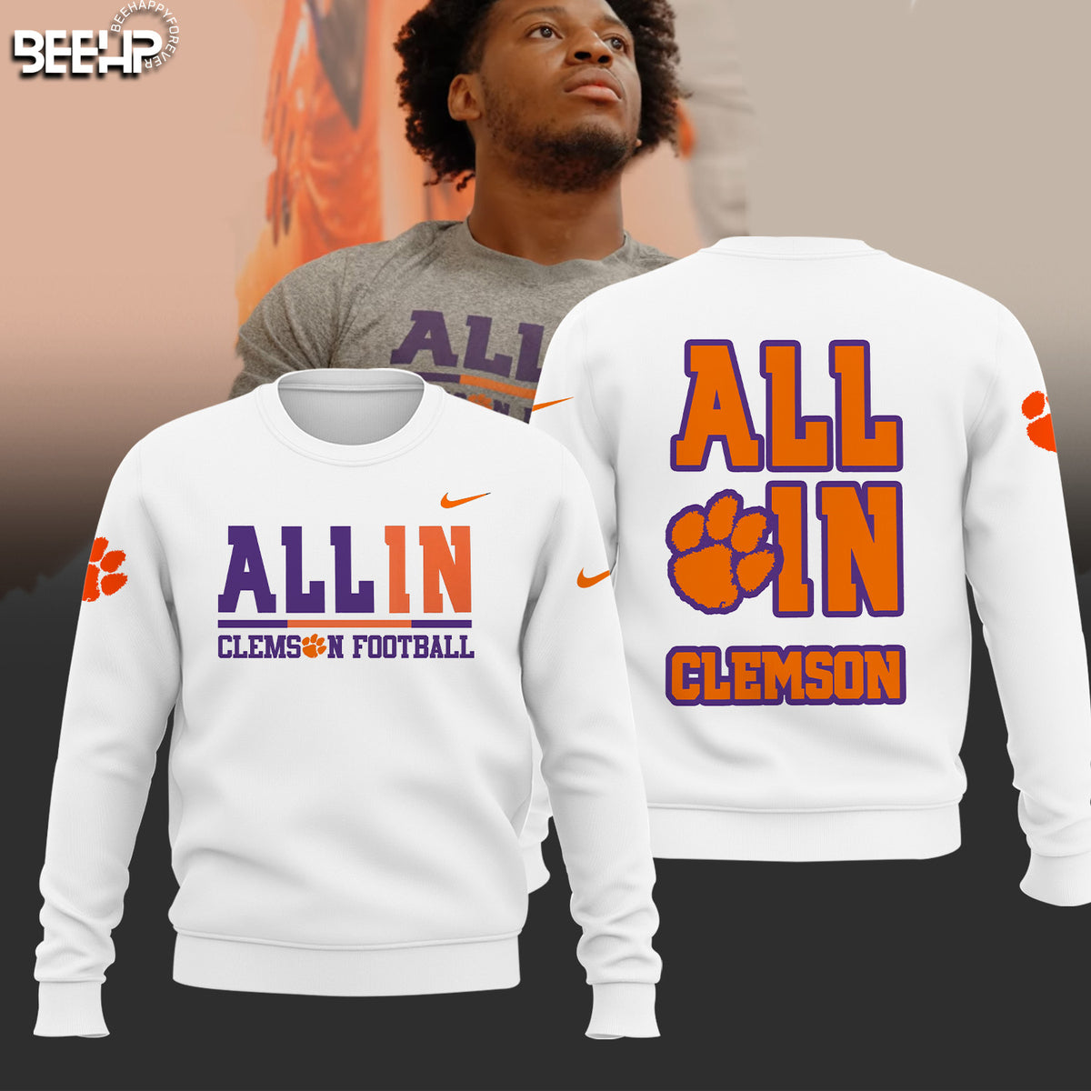 Premium Clemson Tigers Gear - Clemson Football "All In" White Shirt Unique Gift For Clemson Tigers Fan CT04