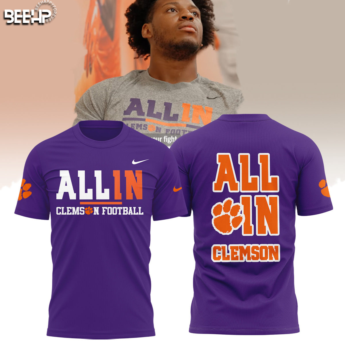 Premium Clemson Tigers Gear - Clemson Football "All In" Purple Shirt Unique Gift For Clemson Tigers Fan CT06