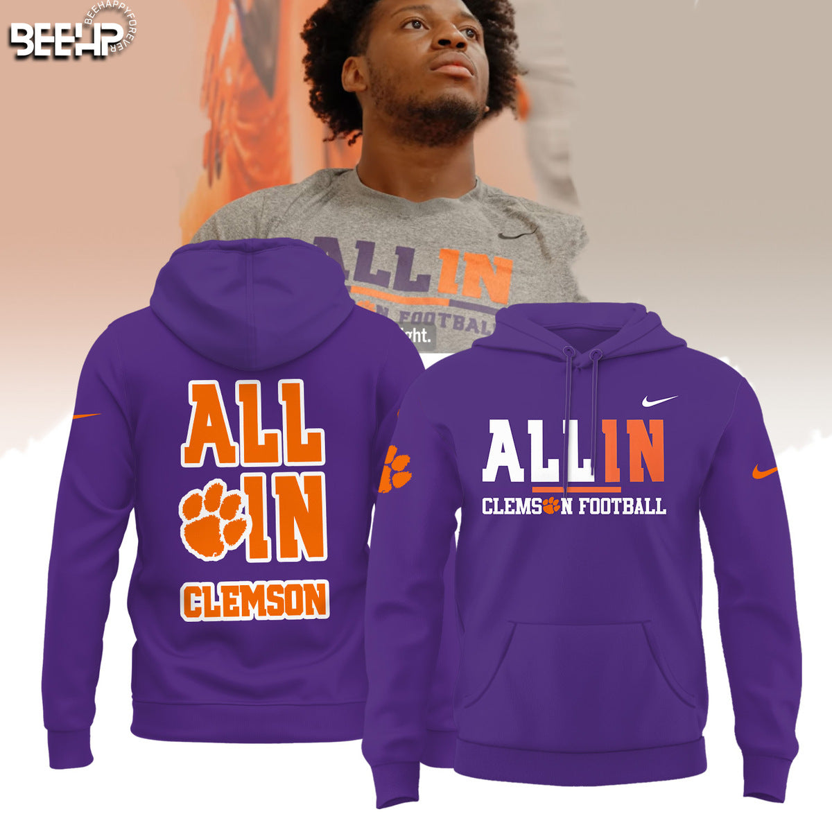 Premium Clemson Tigers Gear - Clemson Football "All In" Purple Shirt Unique Gift For Clemson Tigers Fan CT06