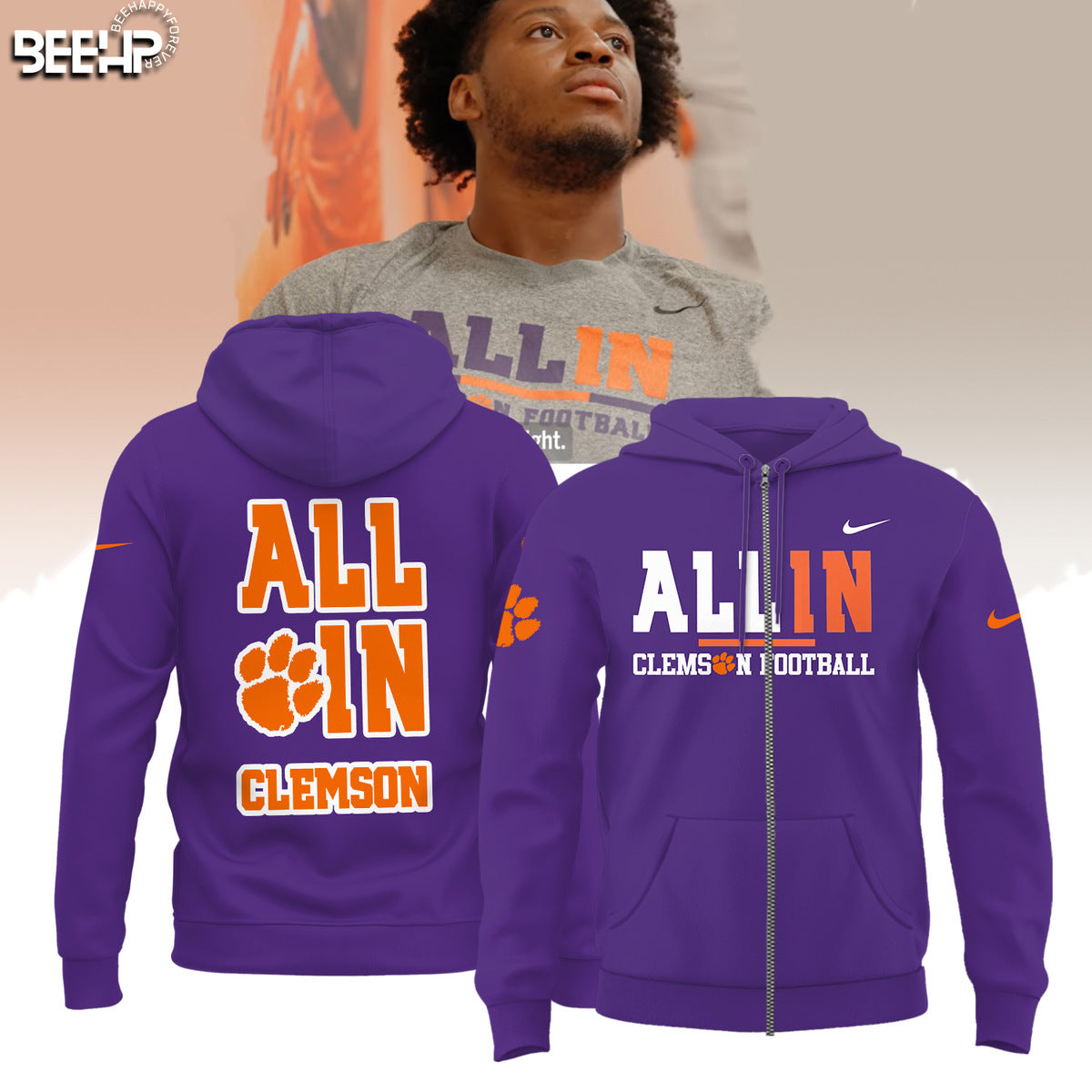 Premium Clemson Tigers Gear - Clemson Football "All In" Purple Shirt Unique Gift For Clemson Tigers Fan CT06