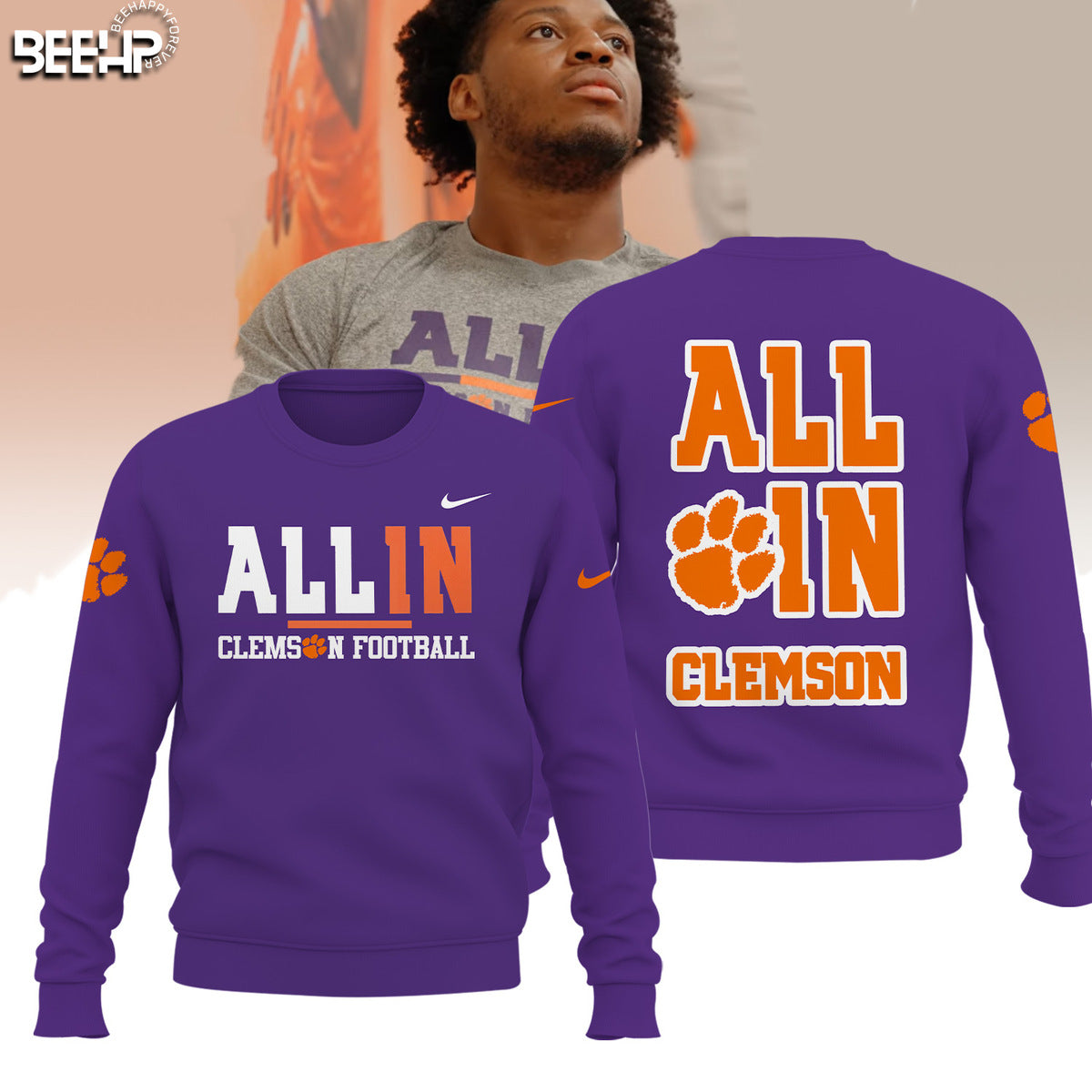 Premium Clemson Tigers Gear - Clemson Football "All In" Purple Shirt Unique Gift For Clemson Tigers Fan CT06