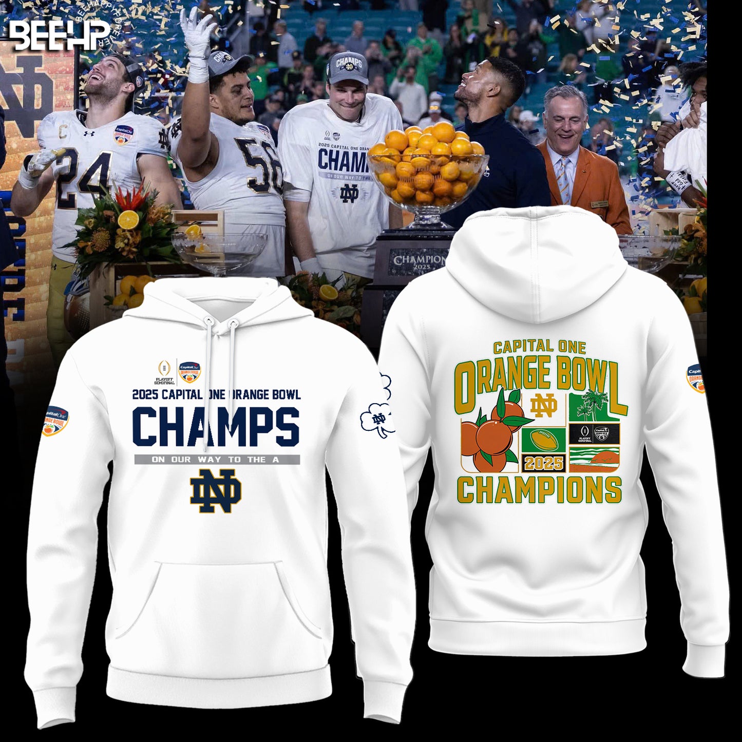 Notre Dame Fighting Irish 2025 Capital One Orange Bowl Champions White Hoodie