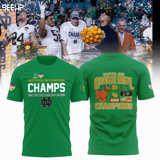 Notre Dame Fighting Irish 2025 Capital One Orange Bowl Champions Green T-Shirt