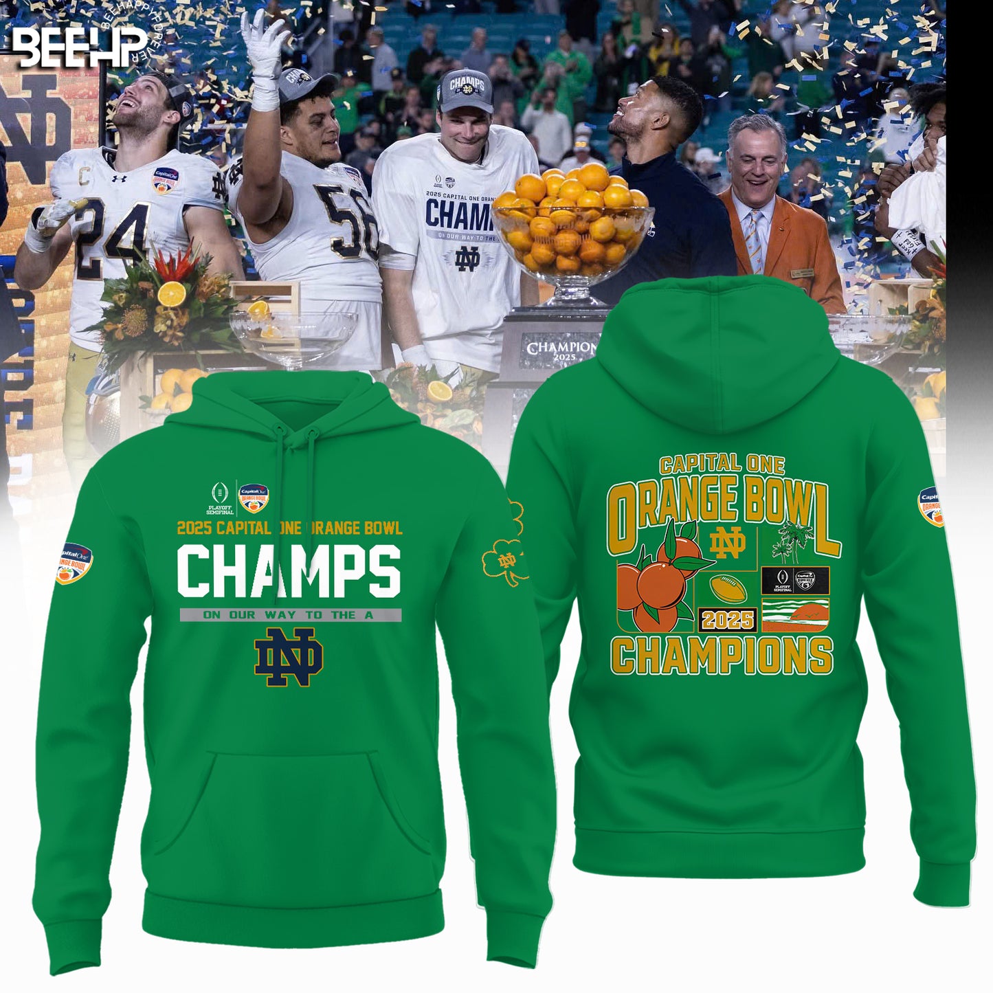 Notre Dame Fighting Irish 2025 Capital One Orange Bowl Champions Green Hoodie