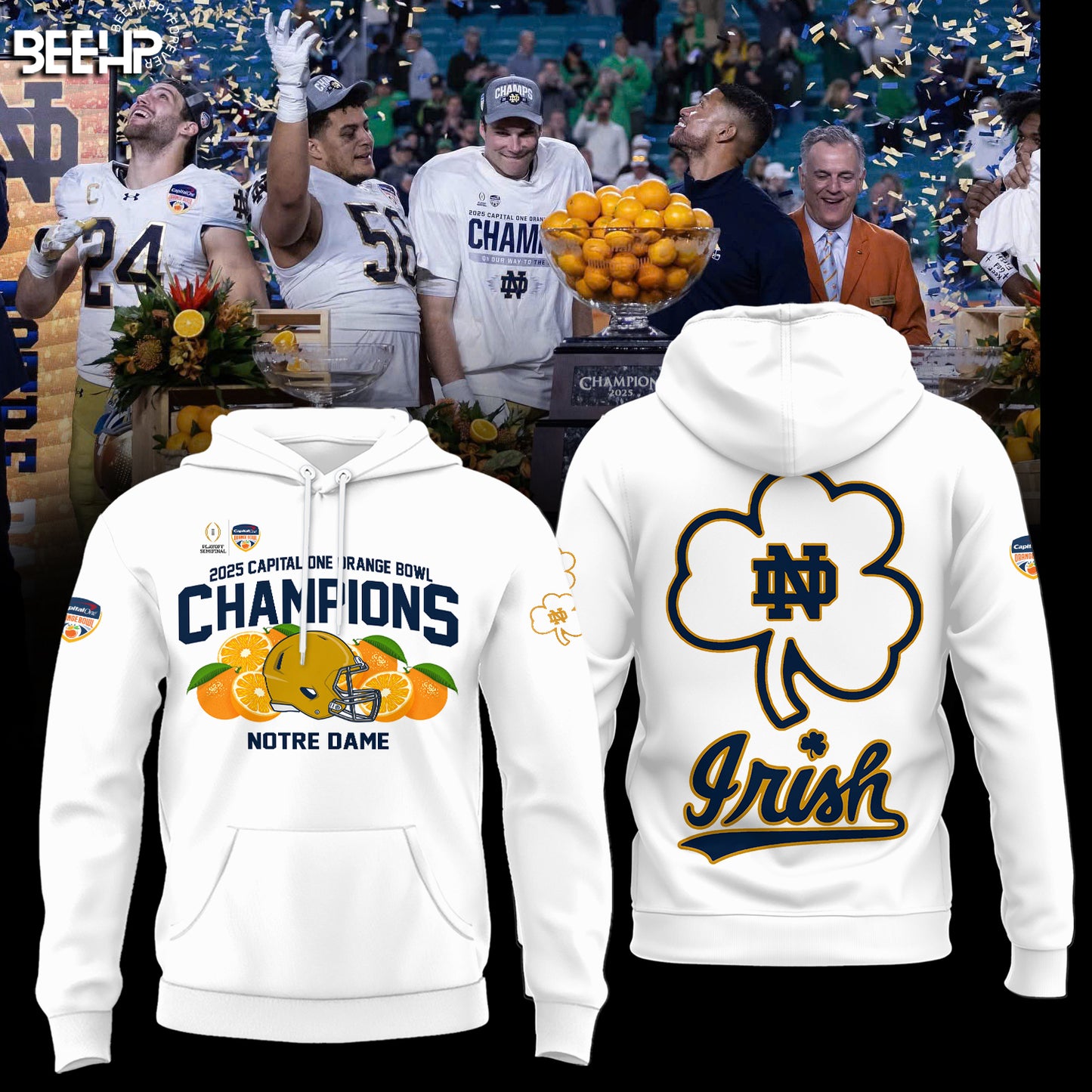 Notre Dame Fighting Irish 2025 Orange Bowl Champions White Hoodie