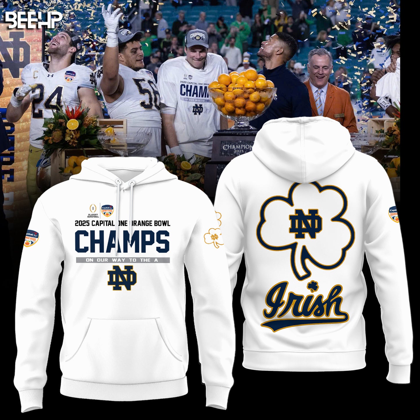 Notre Dame Fighting Irish 2025 Orange Bowl Champions Hoodie White